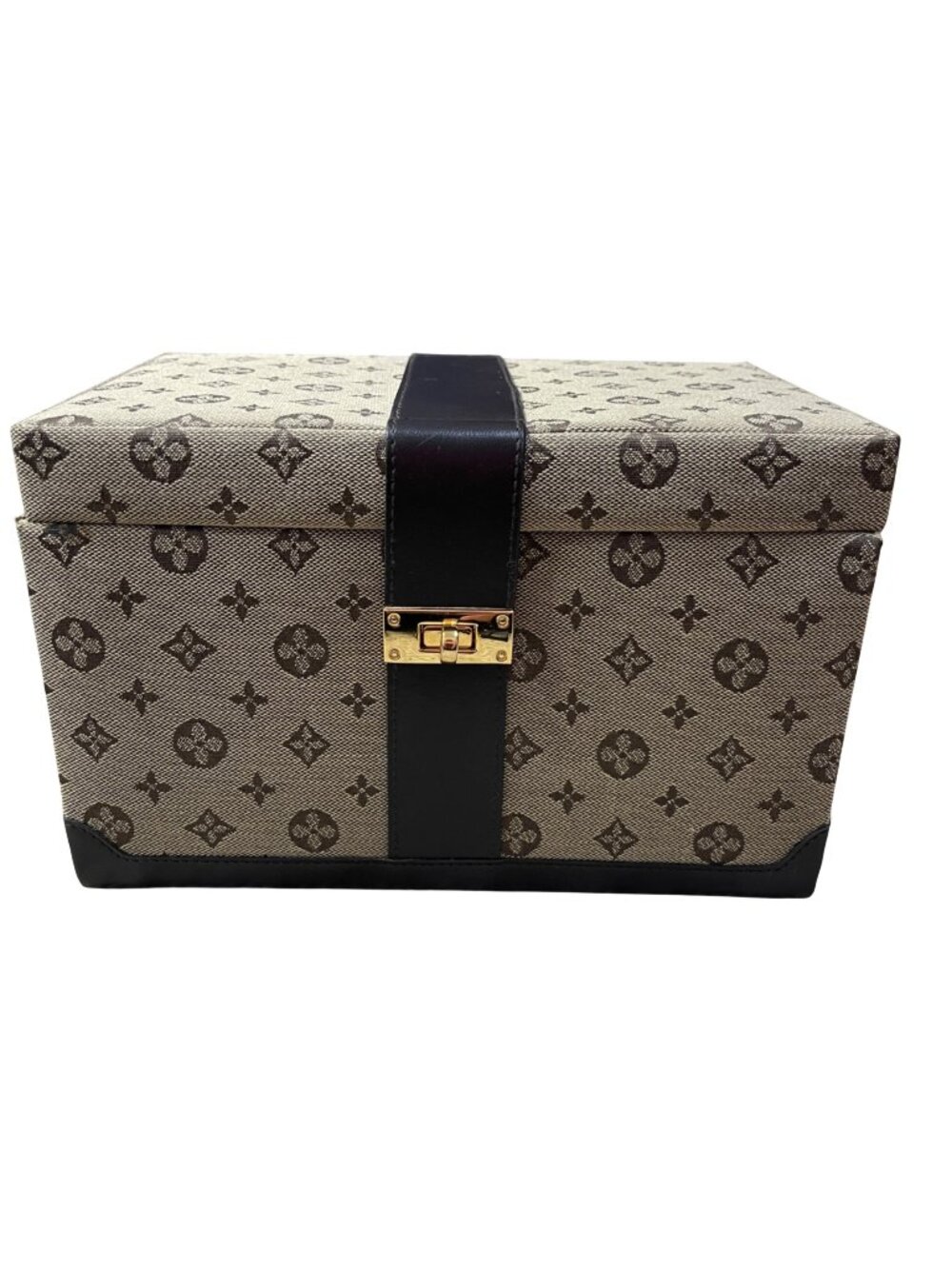 Heritage by WOLF Jewelry Case Brown Monogram Canvas Band Closure Travel Train Ca